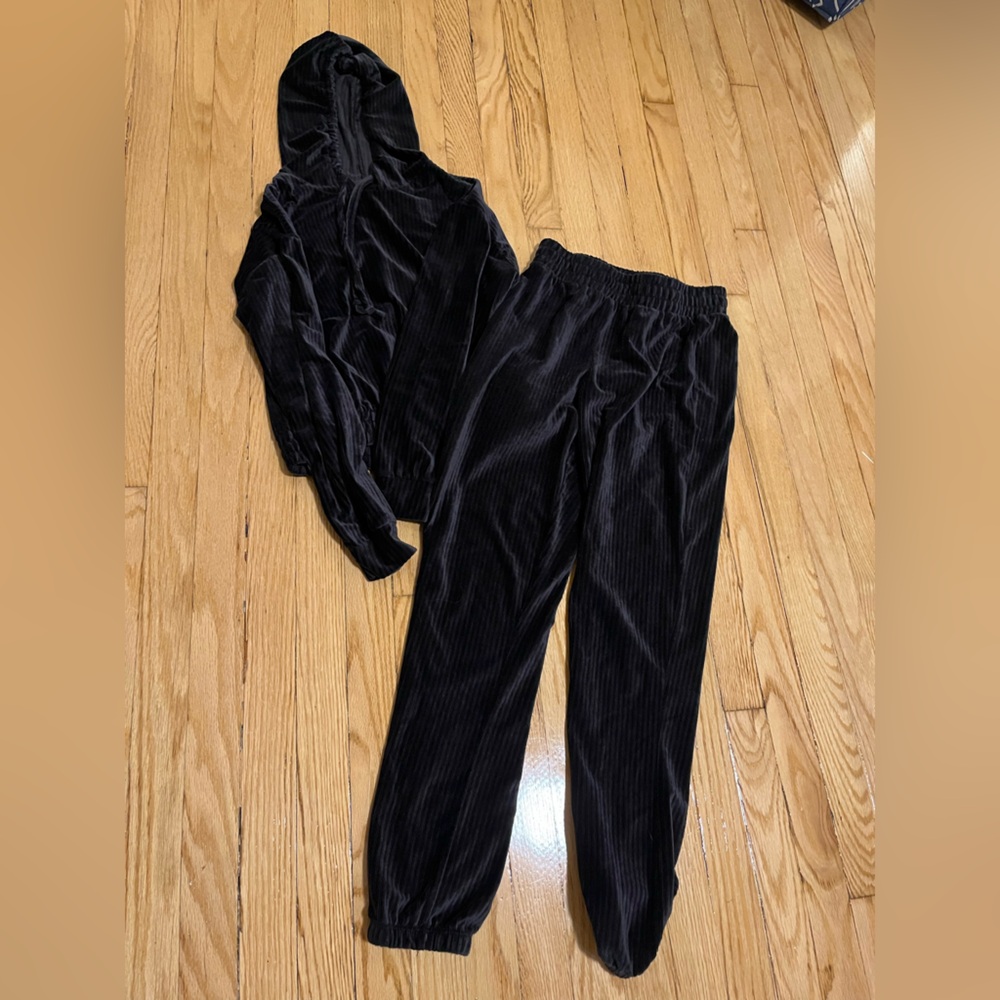 Two piece velvet hoodie and jogger set